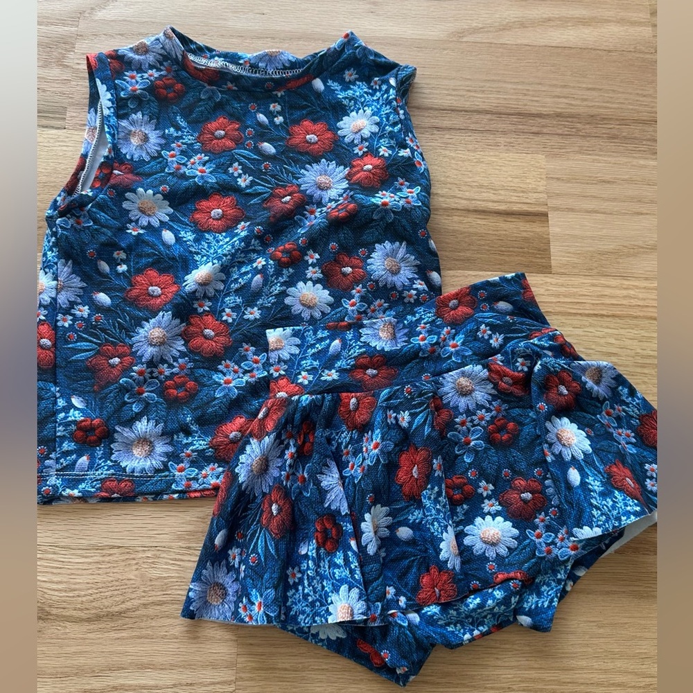 Handmade- Floral Sleeveless Top and Skirt Set